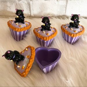 Set of 4 - Trinket Jewelry Heart Box cat halloween